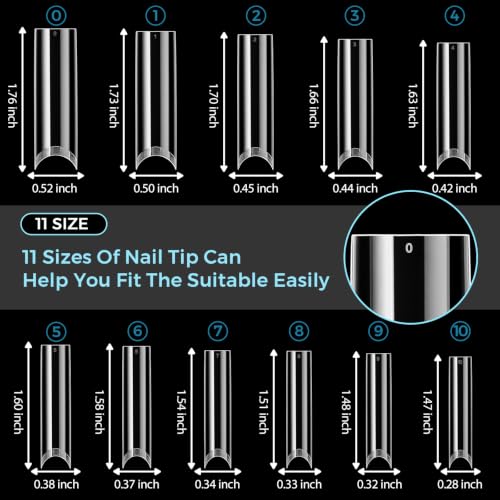 TOMICCA XXL Extra Long Square Nail Tips 308Pcs Half Cover Acrylic Nails