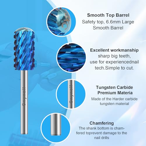 3/32" Large Smooth Barrel Safety Nail Drill Bit for Gel & Acrylic Removal - color: Blue, size: 3XC