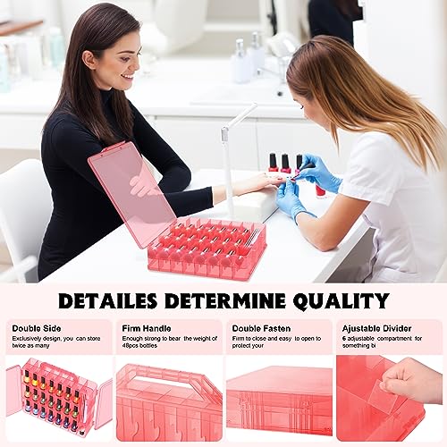 SUBAY 2 Pcs Portable Nail Polish Organizer, Clear Double Side Nail Polish Holder,Gel Nail Storage for 48 Bottles with 6 Adjustable Dividers in Each Side Space Saver Red - size: 2 Pcs Red