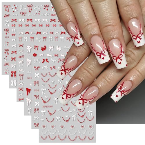 12Sheets Red & Black Bow Nail Art Stickers Christmas Bow Nail Decals - color: Style-34