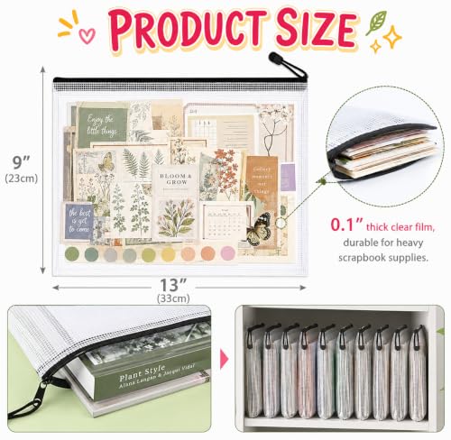 12 Pcs Sticker Storage Organizer Clear Zipper Pouches (13×9 Inches) - size: 13x9inch