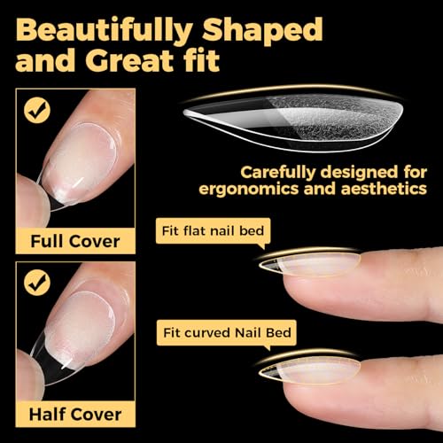 UNA GELLA Short Almond Nail Tips 240PCS Pre-Shape Gel Nail Tips