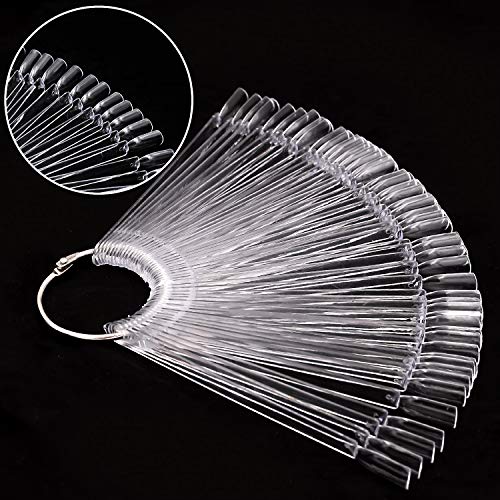 KINJOEK 150 Tips Clear Nail Swatches Sticks, Nail Art Supplies for Nail Art Polish Display and Home DIY, Transparent Nail Practice Tips Sample Sticks Color Display Board Accessories with Ring