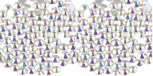 beadsland Flat Back Crystal Rhinestones Round Gems for Nail Art and Craft Glue Fix, CrystalAB (3.9-4.0mm) SS16/1440pcs (Pack of 2) - color: Crystal AB, size: SS16/1440pcs (Pack of 2)