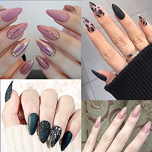 500Pcs Almond Nails Full Cover Clear Acrylic Nail Tips with 10Pcs Nail Glue for DIY Nail Art - color: A-almond-clear-10glue
