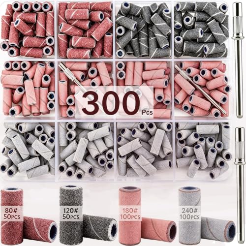 300Pcs Nail Drill Bits Sanding Bands with 2Pcs 3.1mm Mini Mandrel Bit Set - size: 300P