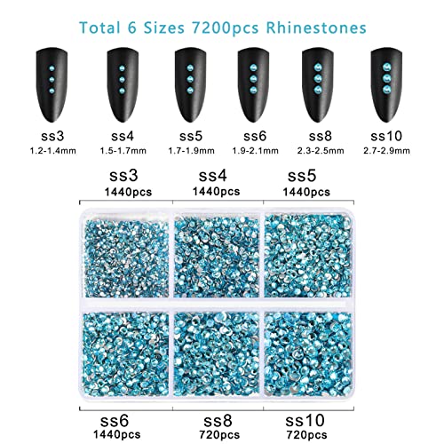 Beadsland Flatback Rhinestones, Aquamarine, 7200pcs Mixed 6 Sizes - color: Aquamarine