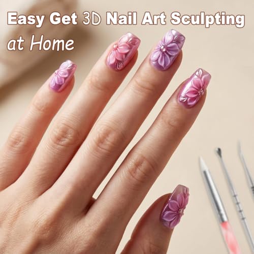 9PCS Nail Sculpting Tool Pen & Silicone Nail Stamper with Scraper Set - color: 3Pcs Nail Art Pens