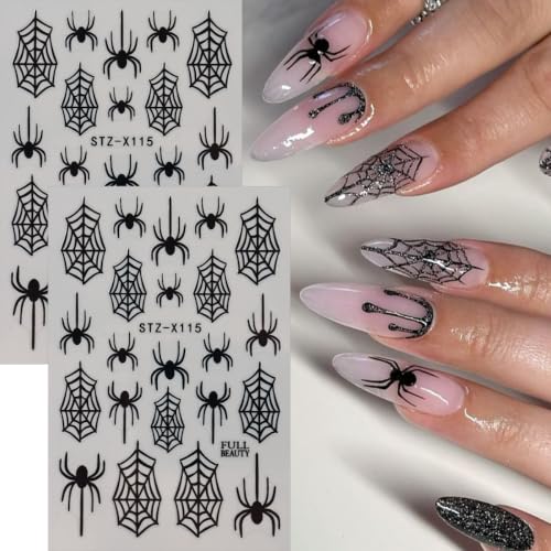 Halloween Nail Art Sticker Decal Spider Web Nail Stickers 6 PCS 3D Shelf-Adhesive Black Spider Web French Nails Design Polka Dot Nail Supplies Accessories for Women DIY Halloween Manicure Decoration - color: Polka Dot Spider