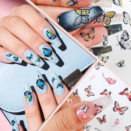 15 Sheets Butterfly Nail Stickers,5D Embossed Butterfly Nail Decals - style: Butterfly