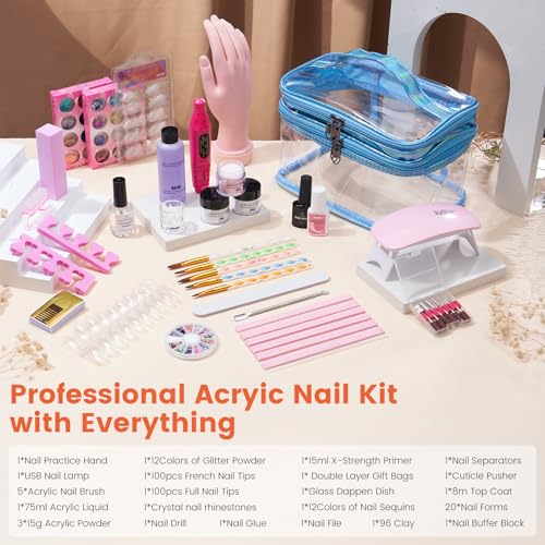 Nail Kit for Beginners with Everything- Practice Hand & Storage Gift Bags - color: Blue