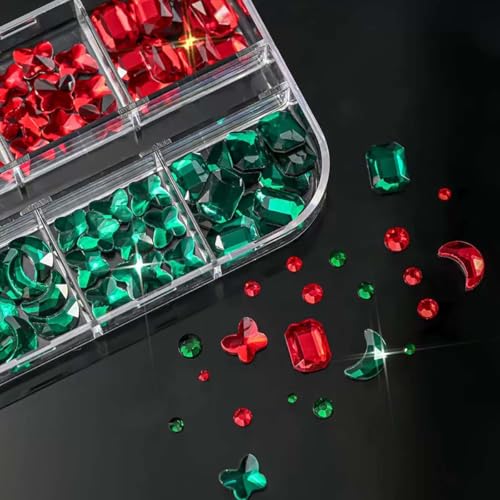 Red Nail Art Rhinestone Green Crystal Resin Rhinestone 3D Mixed Nail Charms Flatback Gems Acrylic Nail Supplies for Women Manicure Art DIY Crafts Jewelry Clothes Accessories - color: Rhinestone 14