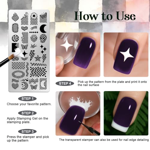6 Sheets Nail Stamping Plate Minimalist Nail Art Stamp - color: Checkerboard