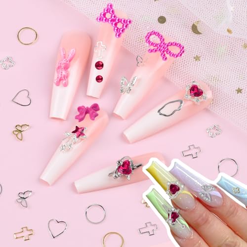 650PCS 3D Resin Nail Charms and Gems Hot Pink Flower Bow Butterfly Charms - color: Hot Pink
