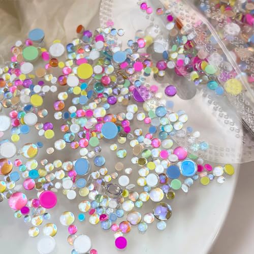 3D Aurora Bubble Beads Mixed Size Crystal Mermaid Beads Colorful Iridescent Mermaid Nail Charms Flatback Crystal Beads Iridescent Nails Jewelry for Nail Art Supplies (Aurora Bubble) - color: Aurora Bubble