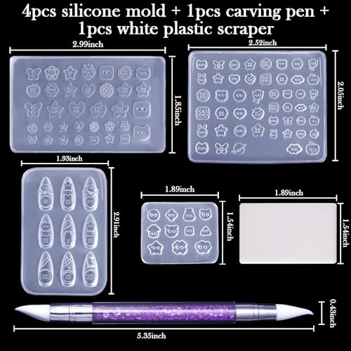 Laza 4pcs Button Silicone Nail Art Molds Multiple Shaped Nail Molds - color: Button