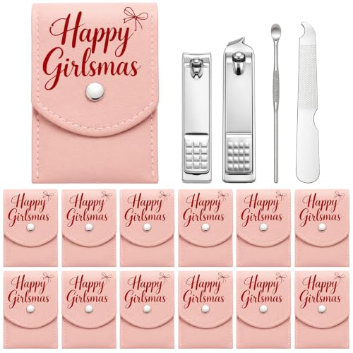 12 Pink Christmas Manicure Gifts for Women Girlsmas Party Favors - color: Happy Girlsmas