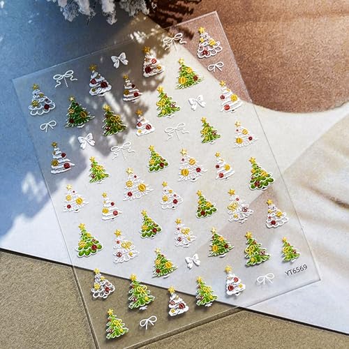 Christmas Nail Stickers for Nail Art Cute Christmas Tree Nail Art Stickers Xmas Winter 5D Embossed Nail Decals 3D Self-Adhesive Nails Supply Manicure Sliders for Nails Decoration - color: Cute Xmas Tree