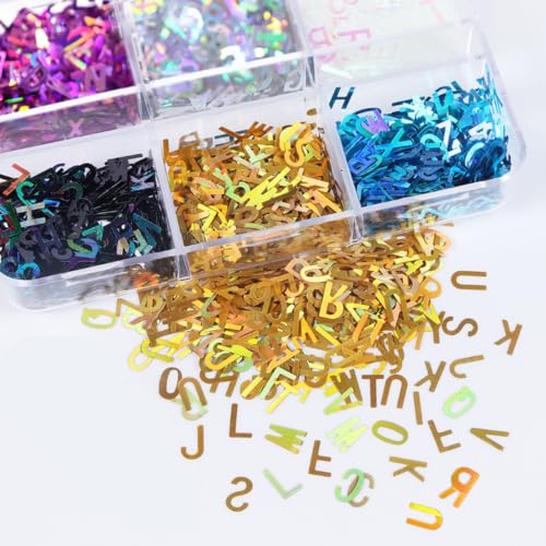 Holographic Letter Number Glitter Flakes Alphabet Nail Sequins 6 Grids - color: Style05