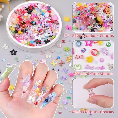 2000Pcs Junk 3D Nail Charms Bulk Y2k Cute Nail Gems for Nails Design Kit - color: Multicolor