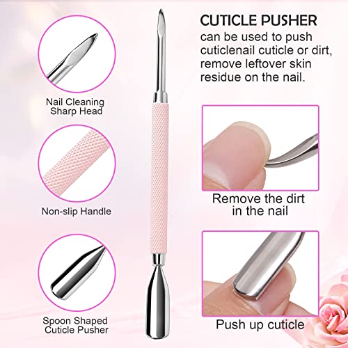 Makartt 3 Pcs Pink Cuticle Nipper Set, Stainless Steel Pusher & Scraper - size: Pink-3pcs