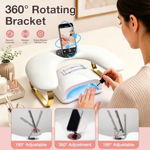Noverlife Arm Rest for Nails Tech White U-Shaped, 360° Rotating Phone Stand