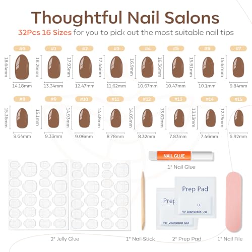 modelones Brown Press on Nails Short, Oval Fake Nails Kit Nails Press Ons - color: B1-Cold Brown
