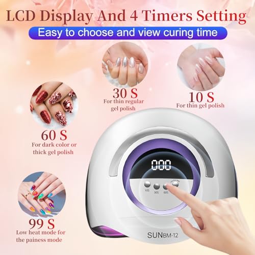 UV LED Nail Lamp with 72 Beads, 300W Nail Curing Lamps for Gel Polish with Automatic Sensor/4 Timer Setting,Led Nail Dryer, Professional Nail Art Drying Tools for Fingernail and Toenail.BM-12 PRO