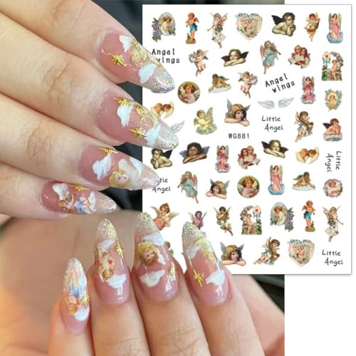 Cupid Angel Nail Stickers for Nail Art 8Sheets 3D Self Adhesive Cupid Nail Decals Valentines Day Angel Rose Flower Design Nail Art Sticker Love Heart Charms Nail Supplies Decoration for Women Manicure - style: angel-1
