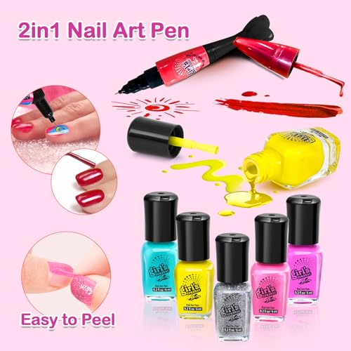 Nail Polish Kit for Girl , Kids Nail Art Salon Set with Nail Dryer , Nail Art Kit for Girls Ages 8-12,Makeup Manicures Decoration Studio Gifts for Christmas Birthday Spa Party Favors