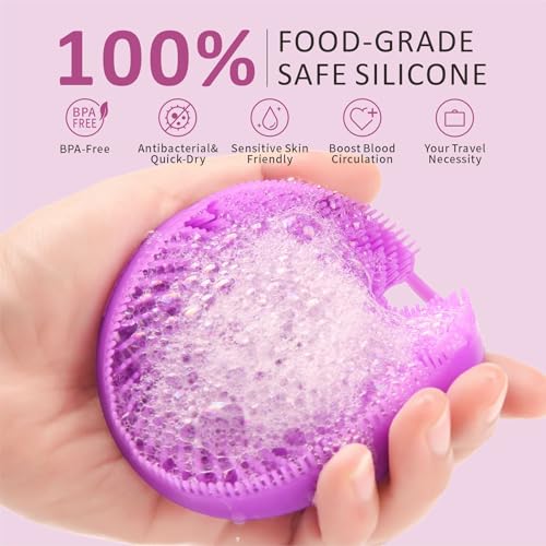 Silicone Body Scrubber Shower Brush,Super Exfoliating Body Brush with Non-Slip Strap-Effective Showering Exfoliation and Gentle Massage for Men Wome,Durable Use Brush,1 Counts (Purple) - color: Purple