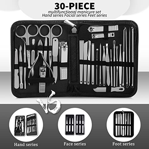 30Pcs Stainless Steel Manicure Pedicure Kit Nail Clippers for Men - color: 30 in 1 Silver