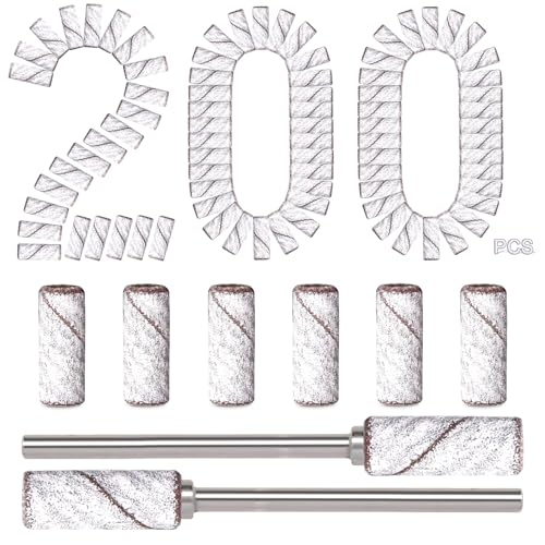 Small Sanding Bands for Nail Drill, 200pcs Mini Bands 180 Fine Grit Nail File Sanding Bands with Upgrade 2pcs 3/32'' Mandrels Bits, for Acrylic Nail Gel Removal, Plastic Polishing Manicure, White - size: 200Pcs 180 Grit-White