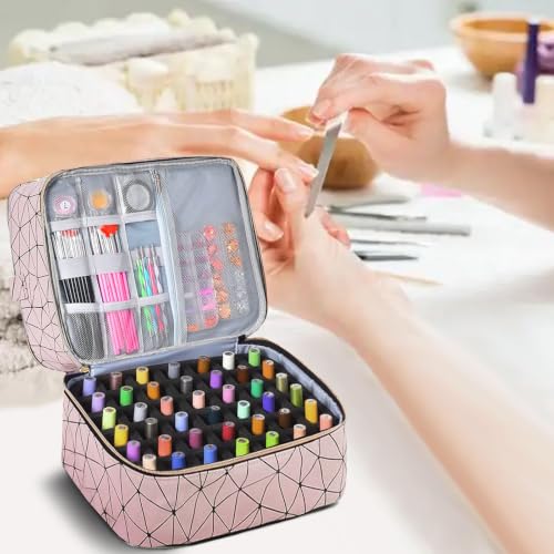 DHXYZZB Nail Polish Organizer Storage Bag - Holds 84 Bottles (15ml/0.5fl.Oz) & Manicure Tools & UV Lamp, 3 Layers Detachable PU Leather Nail Kit Storage Case, Large Travel Nail Supplies Shoulder Bag - color: Pink