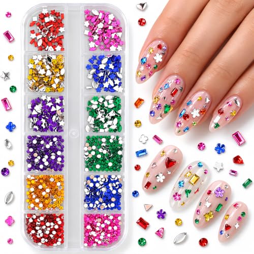 4Boxes-48Girds 4000Pcs Colorful Rhinestones Nail Charms Set for DIY Design - color: Colorful