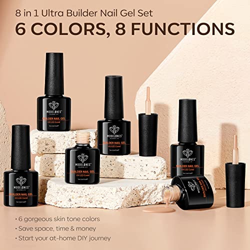 modelones Gel Polish Builder Nail Set, Base Colors 8-in-One Jelly Caramel - color: Builder Warm Sheer Nude Translucent