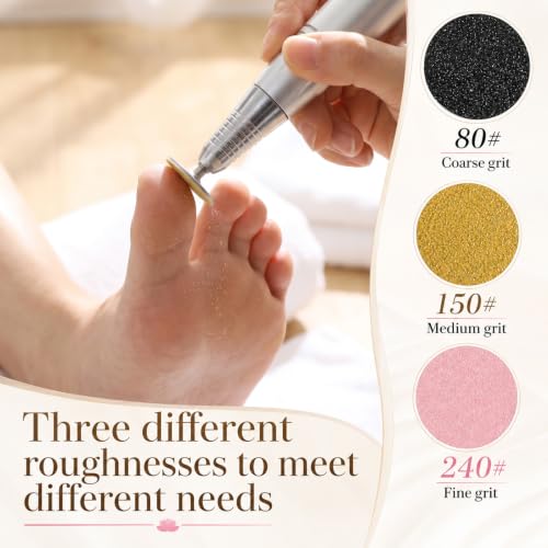 61Pcs Sanding Paper Discs with Metal Nail Drill Bit 25mm Replacement Sandpaper Disk Foot Sanding Discs Bits Foot File for Manicure Pedicure Electric Remover Dead Skin Callus(#80#150#240 Grit) - style: Black+Yellow+Pink