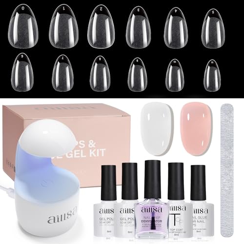 AILLSA Nail Extension Kit Short Almond Nail Tips 240pcs for Starters