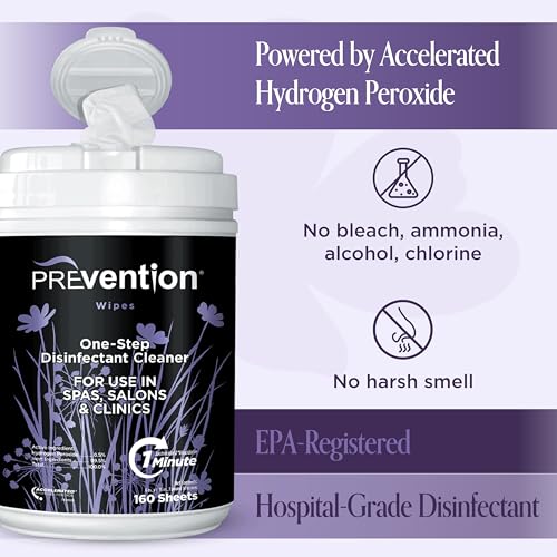 Prevention All Purpose Disinfectant Wipes – Canister of Cleaning Wipes for Salons, Spas, Wellness Centers and Yoga Studios – Hospital Grade Surface Sanitizing – 160 Count (Pack of 2) - size: Wipes Canister (2 Pack)