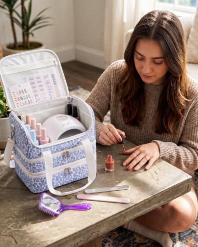 Nail Polish Organizer Bag Storage - Nail Kit Stuff Supplies Tech Tool Case - color: White