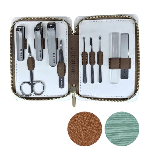 10-in-1 Manicure & Pedicure Set, Professional Stainless Steel Nail Care Kit with Portable PU Leather Travel Case, Ideal Gift for Women and Men (Brown) - color: Brown