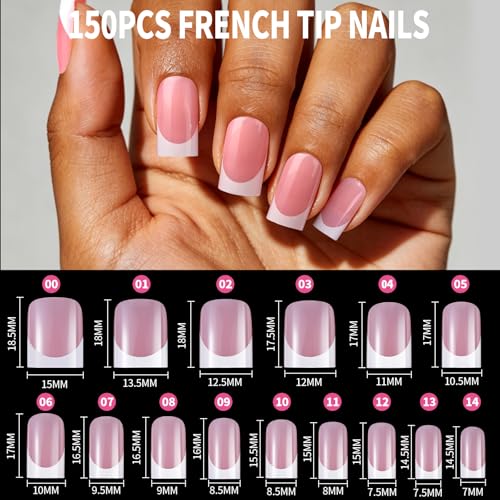YGDZ 300PCS Press On Toenails & French Tip Press on Nails Kit, Short Press on Nails Square Fake Nails Toe, White French Tip Nail Tips Stick on Toenails for Women, 15 Sizes - color: White French