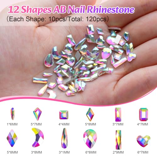 Canvalite 3438Pcs Rhinestones Nail Gems, 12 Styles 3D Glass AB Crystals Charms Shiny Multi Shape Flatback Nail Rhinestones for Nail Art with Picker and Tweezers for DIY Nail Art - color: Transparent AB, size: 12 Styles