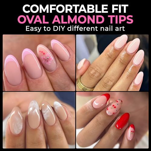 UNA GELLA Medium Oval Nail Tips 216pcs in 12 Sizes, Round Soft Gel Tips