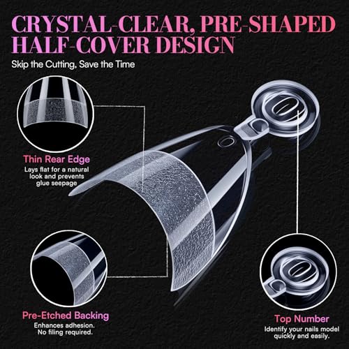 Makartt Short Almond Nail Tips: 504 PCS Half Cover Pre-shaped Acrylic Nail Tips Half Matte 15 Sizes False Nails - Easy-to-go Nail Extensions Manicure Supplies Salon Diy at Home - size: Short Almond-Half Cover-504 Pcs
