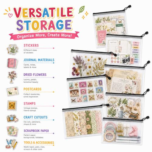 12 Pcs Sticker Storage Organizer Clear Zipper Pouches (9.5×4.7 Inches) - size: 9.5x4.7inch