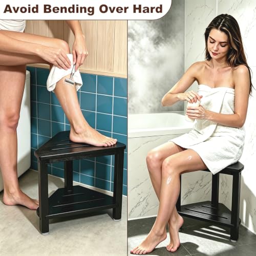 IBosins Corner Shower Stool 14in Small Bench Storage Shelf Black Finish - color: Black Finish, size: 14 Inch, style: 2-Tier