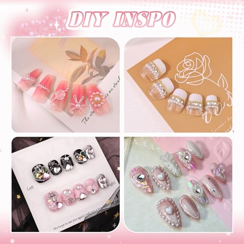 Nail Beads and Flatback White Nail Pearls for Nails Pearl Charms with Glue - color: 08 2 Boxes Nail Art Decos Set 2+Glue
