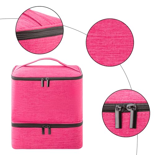 Nail Polish Carrying Case with UV LED Nail Lamp Compartment - Holds 30 Bottles, Double-layer Nail Light Storage Bag for Nail Dryer, Rose-Pink (BAG ONLY) - color: Rose Pink
