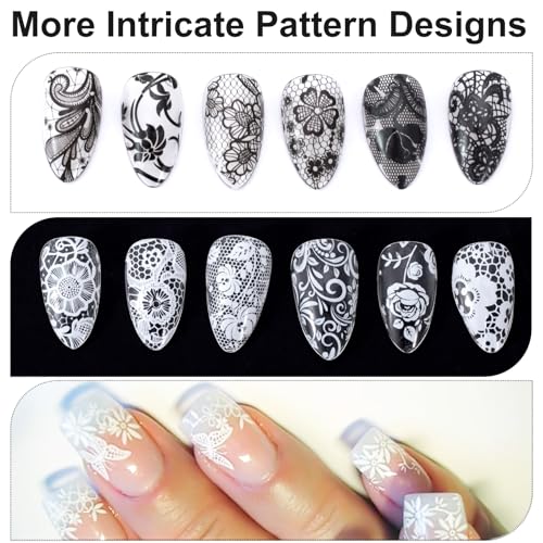 SmallCat 20 Pcs Lace Nails Stickers, 7.87×0.98 Inch, Black White - color: Black, White, (20×2.3cm), Style 2